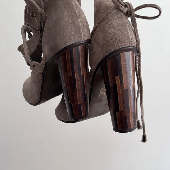 FREE PEOPLE SUEDE NOUVELLA WRAP HEELS IN Taupe - Picture 6 of 13